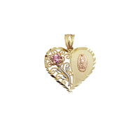 Zirconia Birthstone Rose Long Stem & Virgin Heart Pendant (14K) Popular Jewelry New York