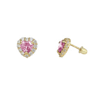 Heart Halo Color Gemstone Stud Earrings (14K)