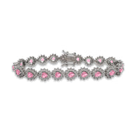 Pink Zirconia Halo Heart Tennis Bracelet (Silver)