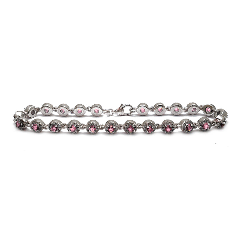 Zirconia Pink Round Pave Tennis Bracelet (Silver)