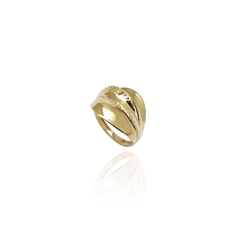 Diamond-Cut Crested Dome Ring (14K)