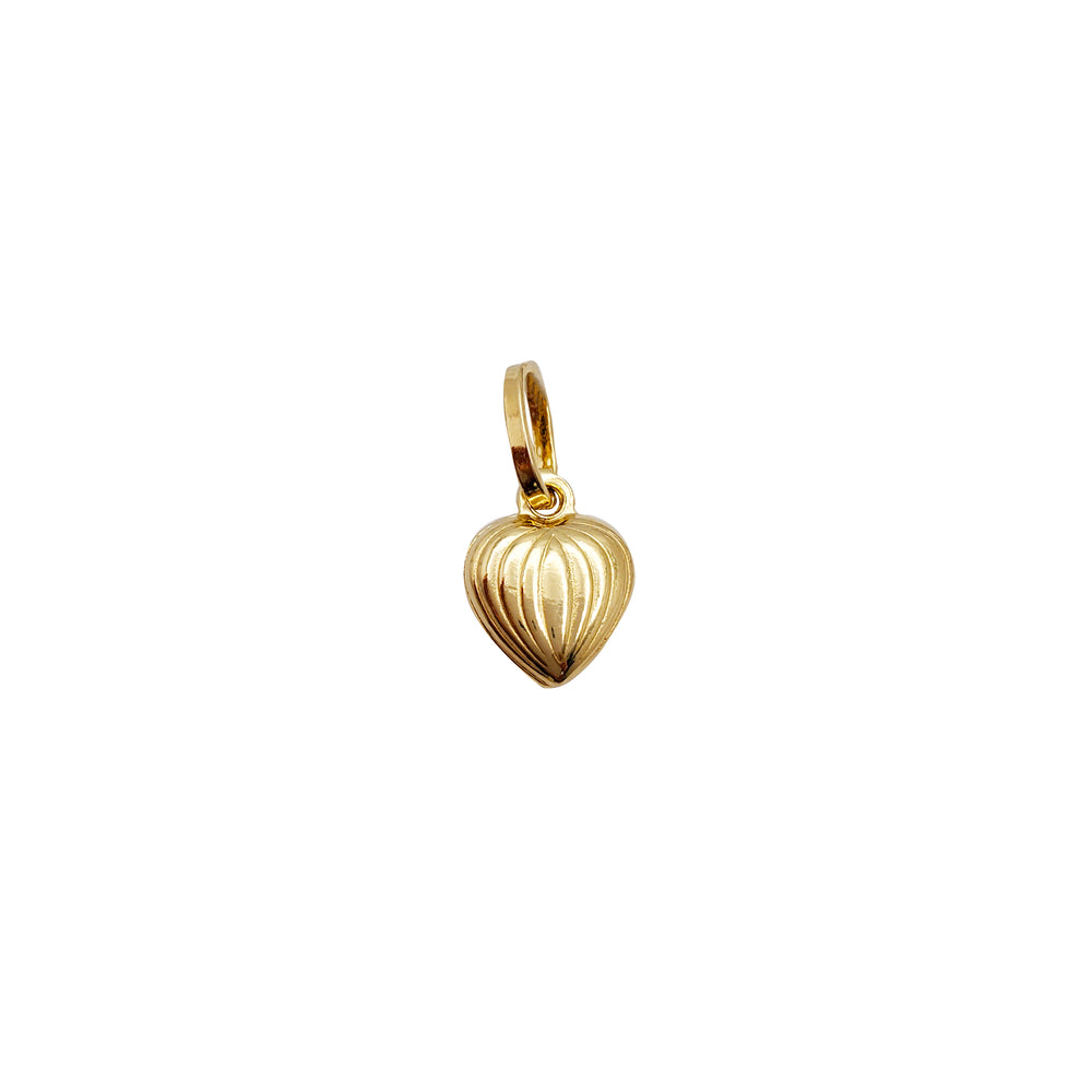 Puffy Pleated Heart Charm/Pendant (14K)