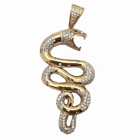 Pave Copperhead Snake Pendant (14K)