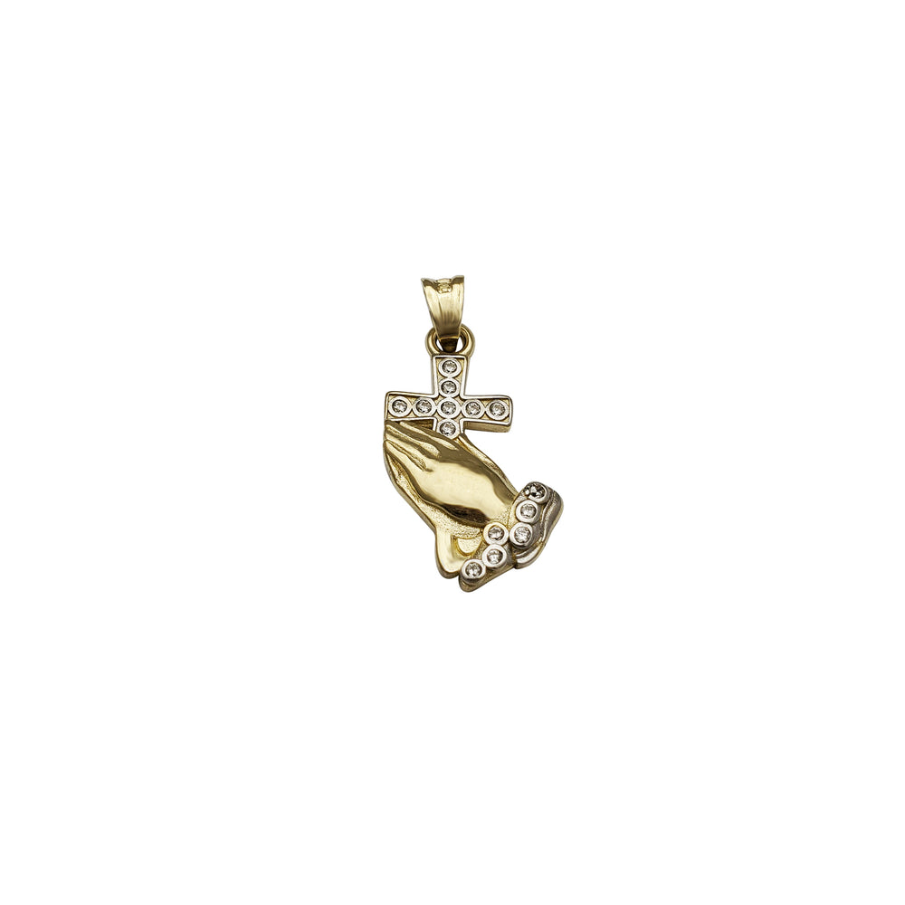 Praying Hands With Cross CZ Pendant (14K)