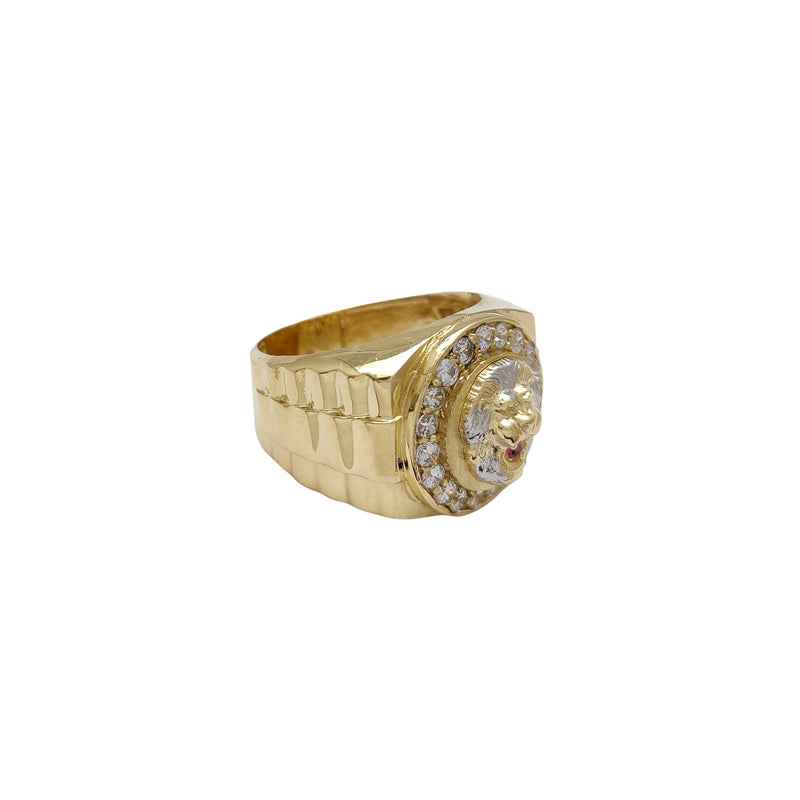 Presidential Motif Band Accent CZ Lion Ring (10K)