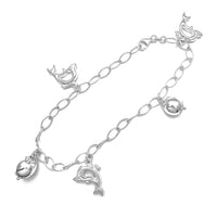 Puffy Dolphin Charms Anklet (Silver)