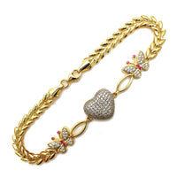 Puffy Heart & Butterfly Bracelet (14K) Popular Jewelry NY