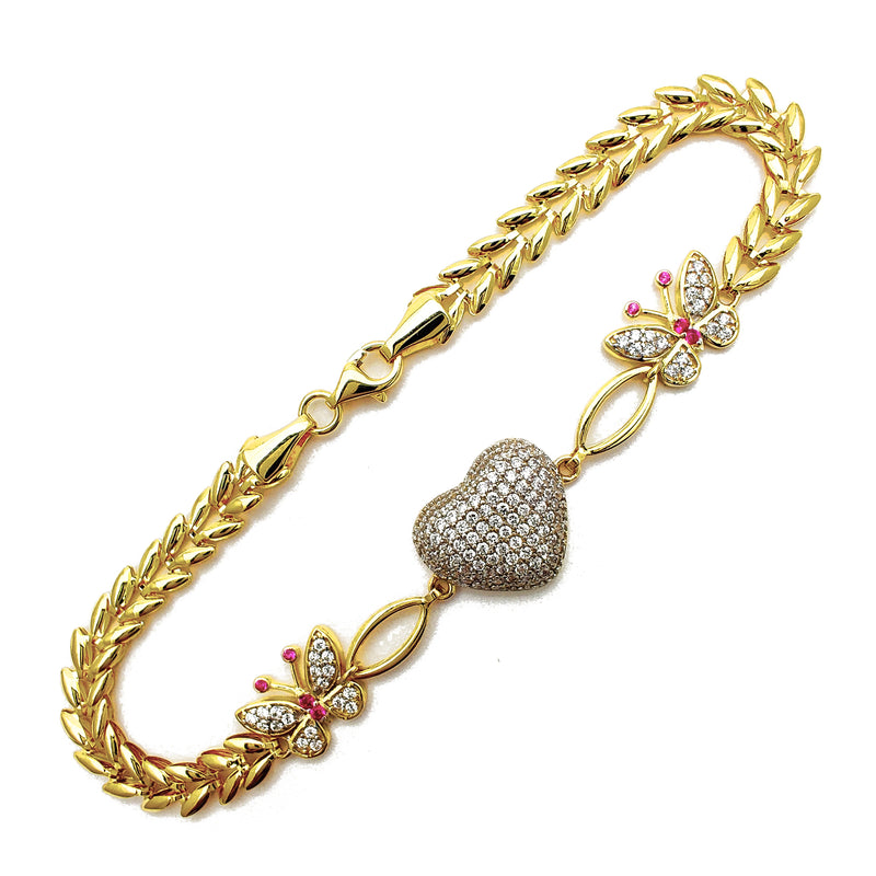 Puffy Heart & Butterfly Bracelet (14K) Popular Jewelry New York