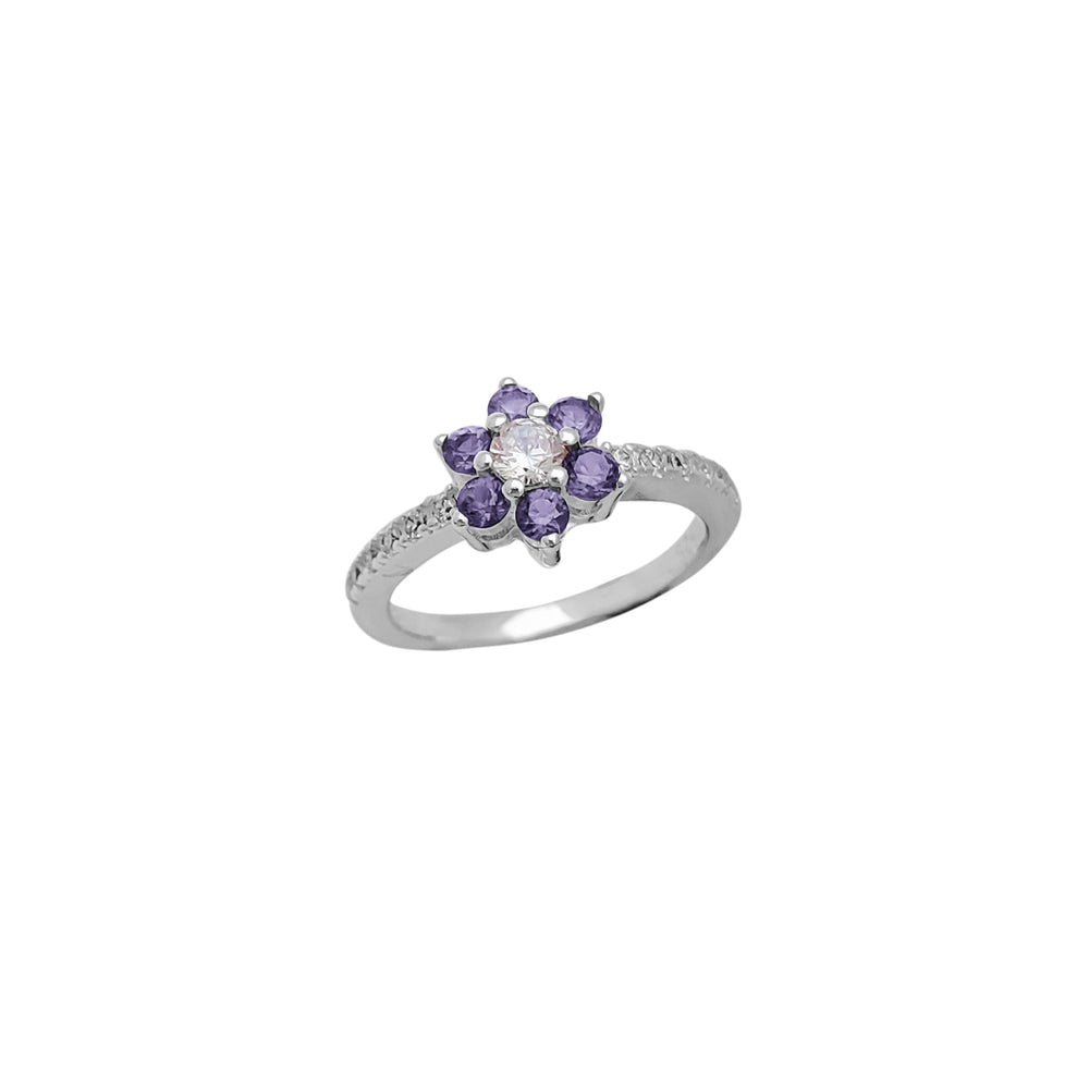 Zirconia Purple Flower Ring (Silver)