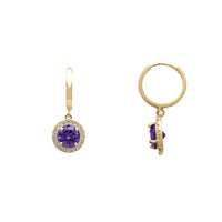 Purple Halo Pave Round Huggie zintzilikatutako belarritakoak (14K) Popular Jewelry NY