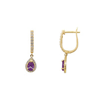 Purple Teardrop U Shape Huggie Dangling Mhete (14K) Popular Jewelry New York
