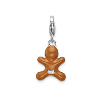 3-D Enameled Gingerbread Cookie Charm Pendant (Silver)
