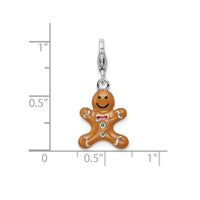 3-D Enameled Gingerbread Cookie Charm Pendant (Silver)