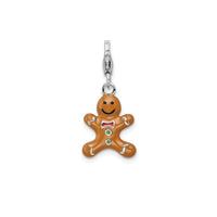 3-D Enameled Gingerbread Cookie Charm Pendant (Silver)
