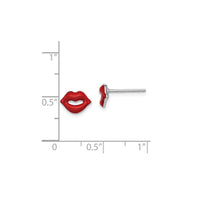 Enamel Red Lips Stud Earrings (Silver)