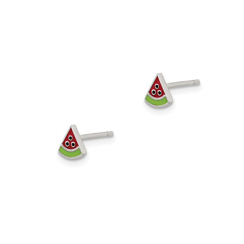 Enamel Watermelon Slice Stud Earrings (Silver)
