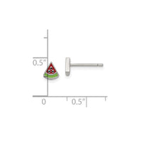 Enamel Watermelon Slice Stud Earrings (Silver)