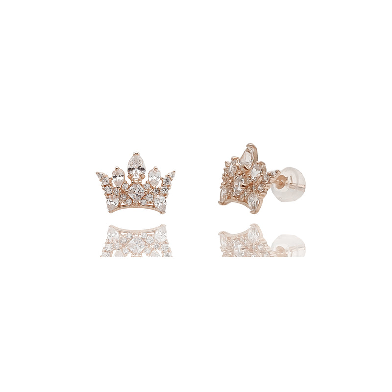 Queen Crown Pave CZ Stud Earrings (14K).