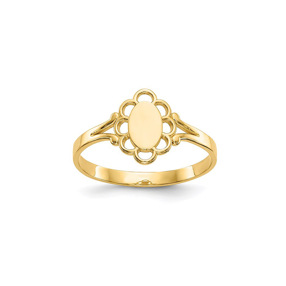 Filigree Oval Flower Signet Kid's Ring (14K)