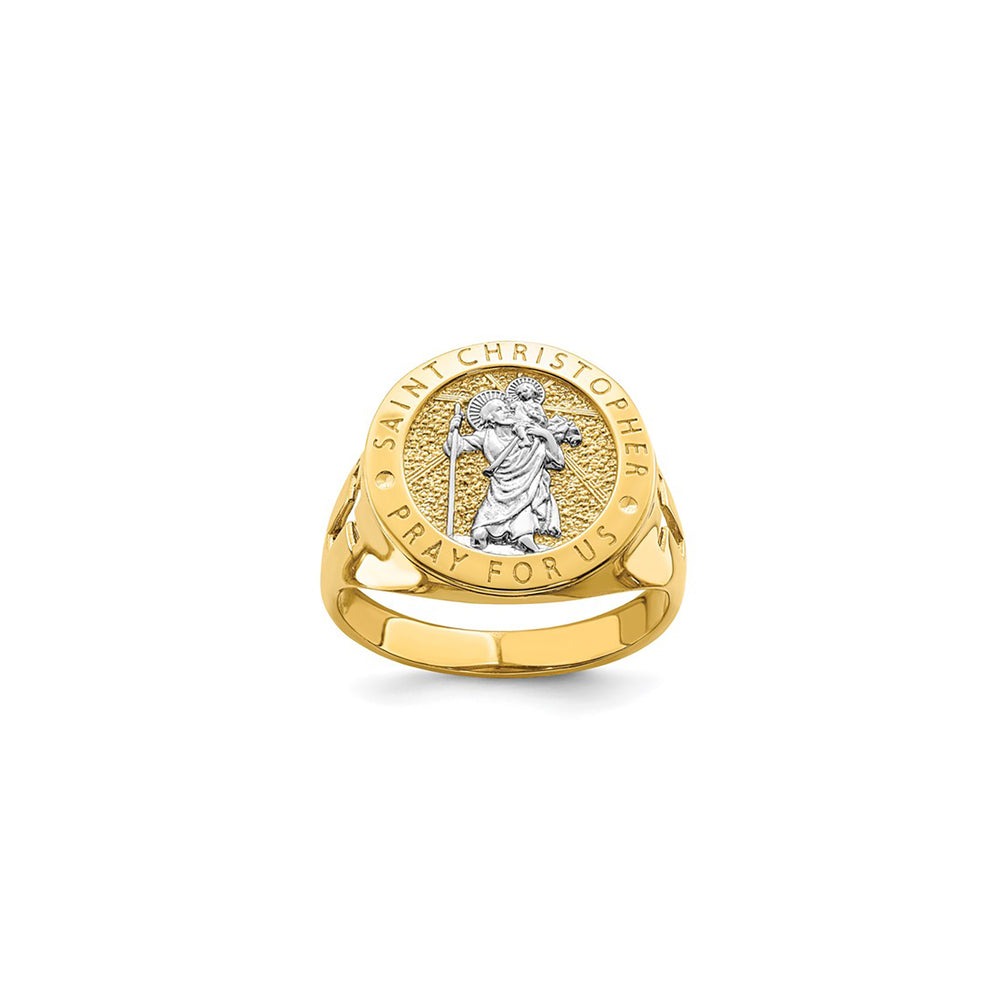 Two-Tone Saint Christopher Men's Ring (14K)