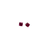 Cushion-Cut Synthetic Ruby Stud Earrings (Silver)