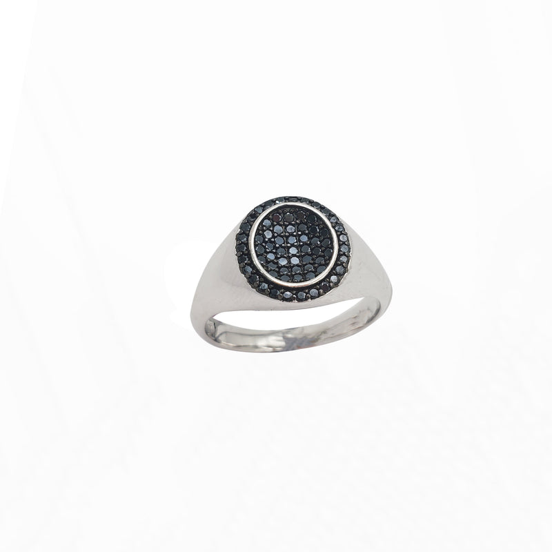Oval Shape Black CZ Ring (Silver)