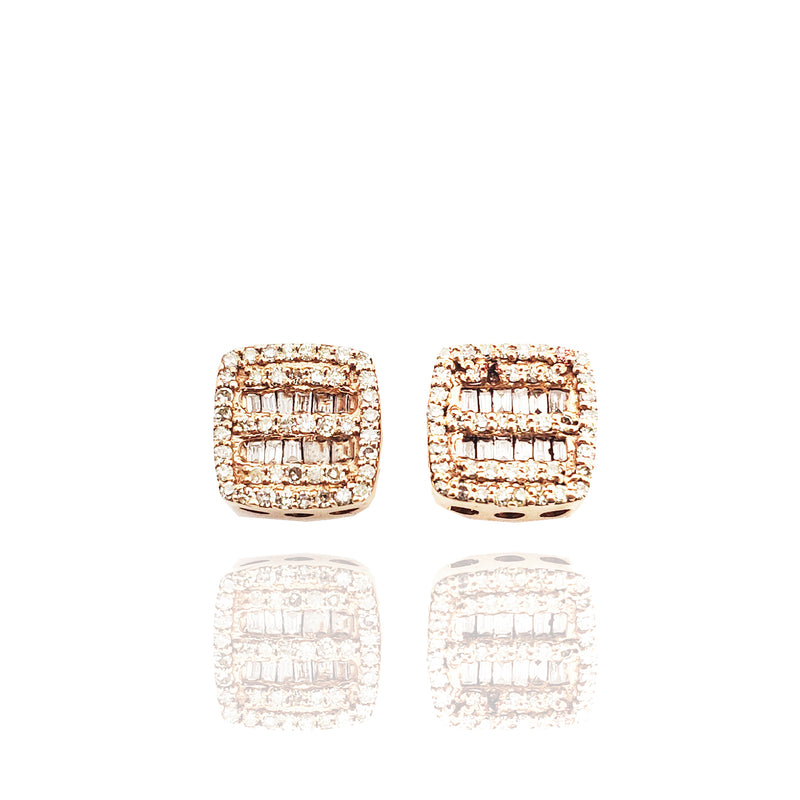 Baguette & Round Diamond Stud Earrings (14K)