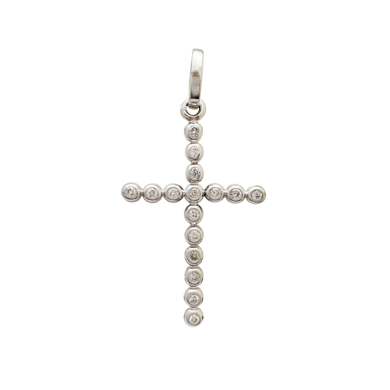 Diamond Round Bezel Cross Pendant (14K)