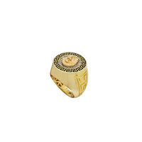 Greek Key Round Lion Ring (14K)