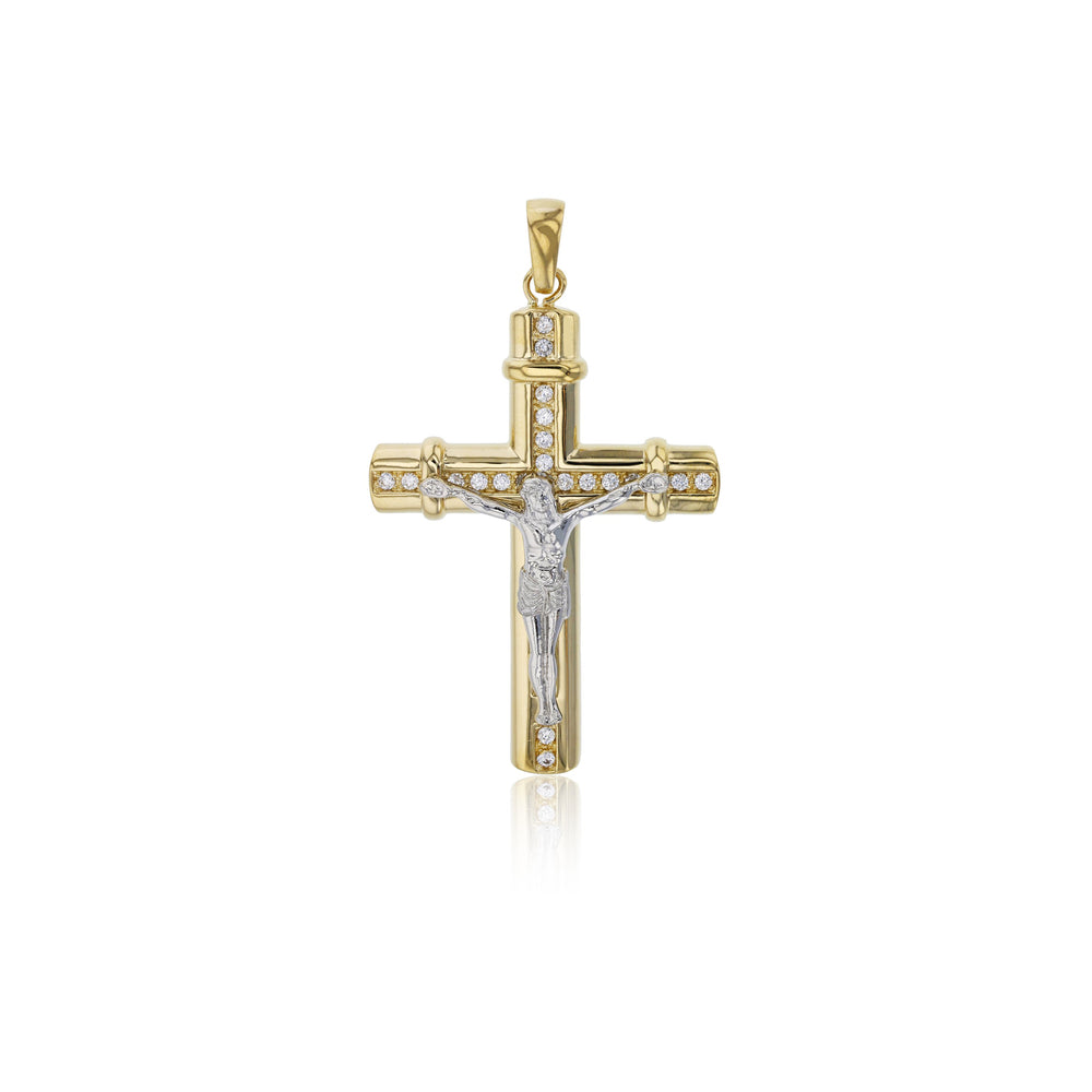 Two-Tone CZ Cross Pendant (14K)