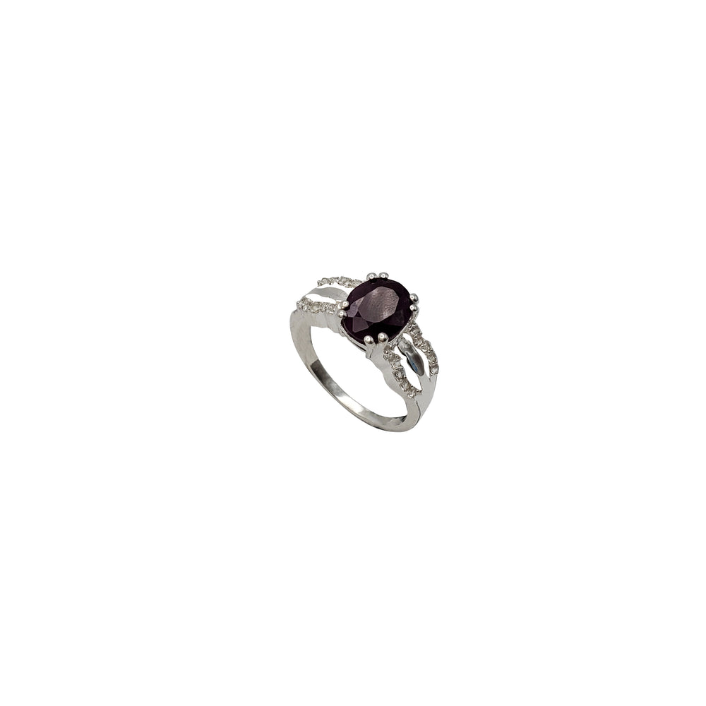 CZ Accent Oval Ruby Ring (Silver)