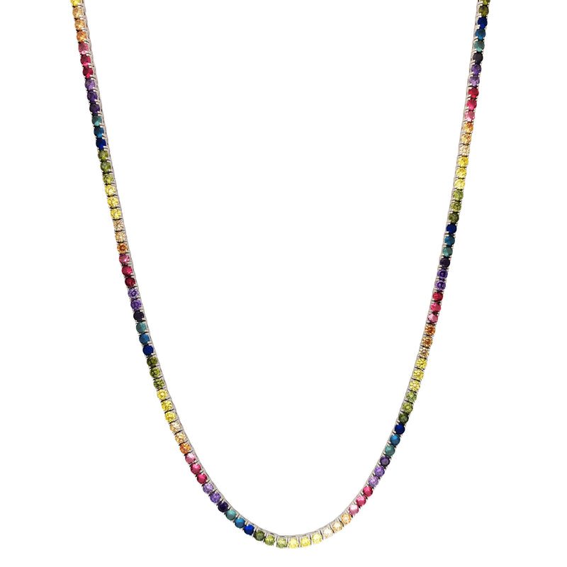 Rainbow Round CZ Tennis Chain (Silver) Popular Jewelry New York