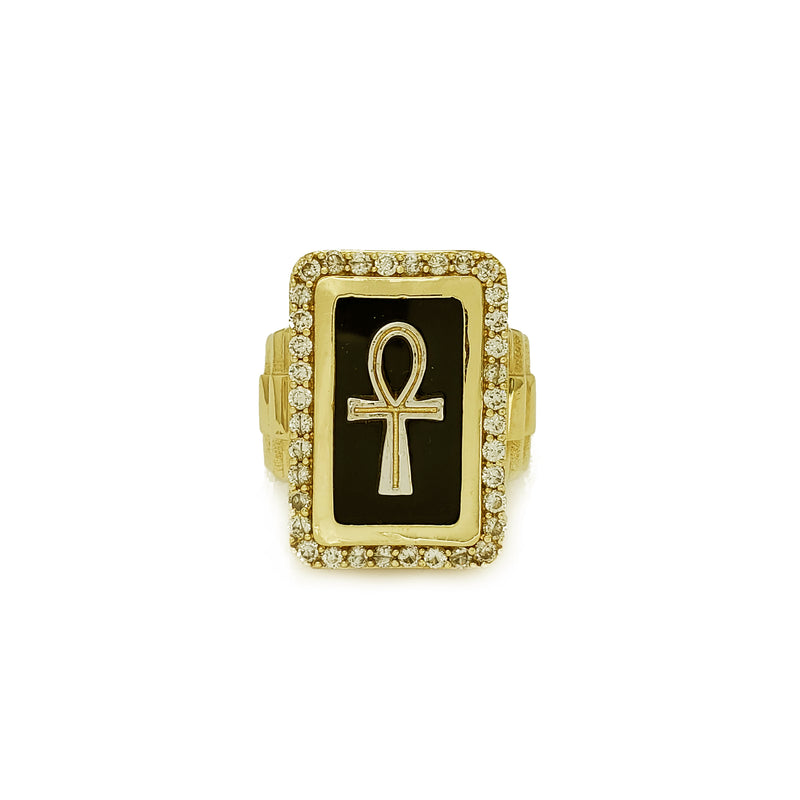 Rectangle Halo Ankh Presidential Ring (14K) Popular Jewelry New York