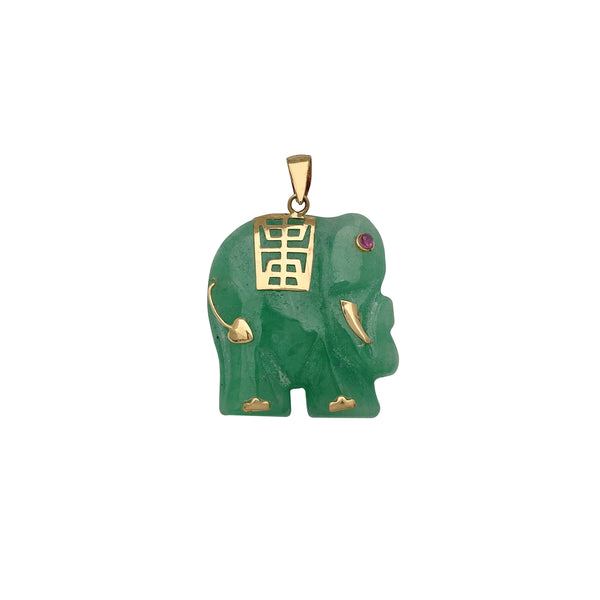 Red-Eye Ornament Elephant Jade Pendant (14K) Popular Jewelry New York