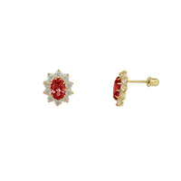 Oval Halo Color Gemstone Stud Earrings (14K)