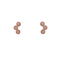 Stone-Color Pave Three-Round Stud Earrings (14K)