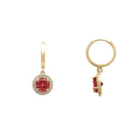 Red Halo Pave Round Huggie viseće naušnice (14K) Popular Jewelry Njujork