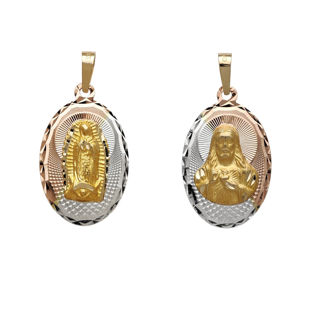 Reversible Tricolor Virgin Mary / Jesus Head Pendant (14K) Popular Jewelry New York