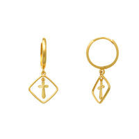 Rhombus Halo Cross Drop Earrings (14K) Popular Jewelry New York