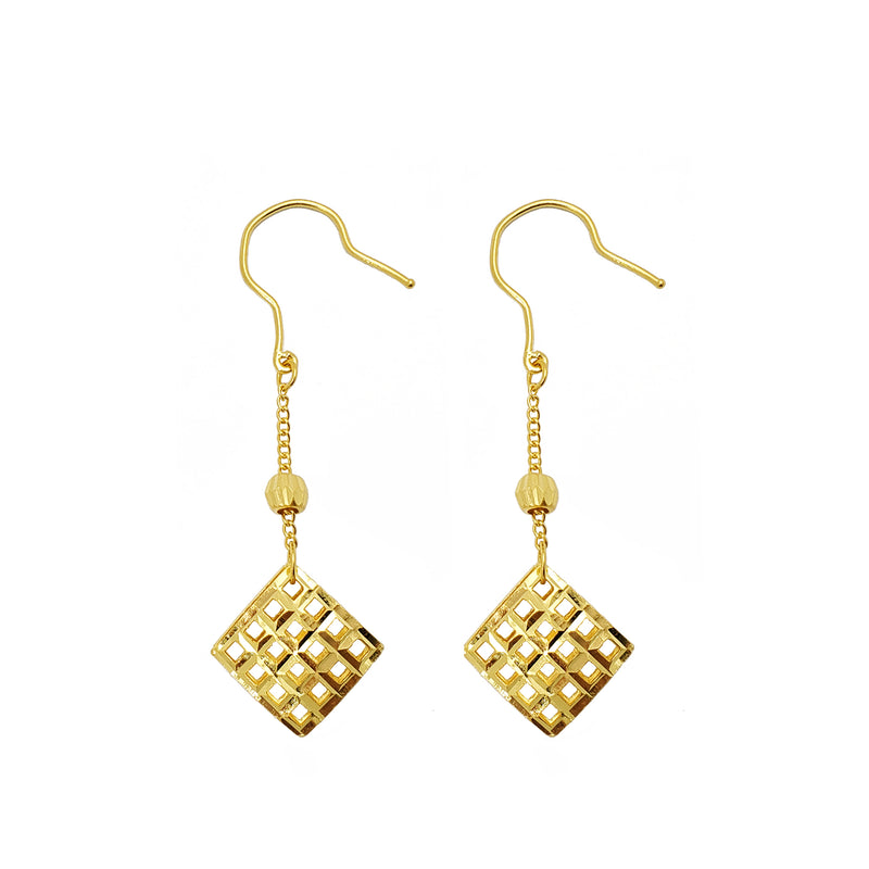 Rhombus Filigree Puffed Dangling Earring (24K)