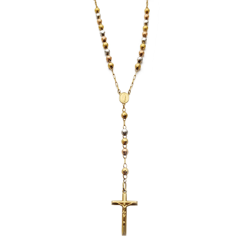 Rosary Diamond Cut Tri-Tone Necklace (14K) Popular Jewelry New York