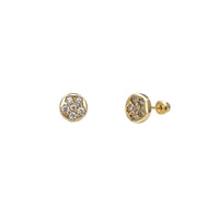 Round Flower Stone-Set Stud Earrings (14K) Popular Jewelry New York
