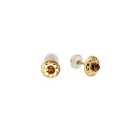 Round Flower Stud CZ Earrings (14K)