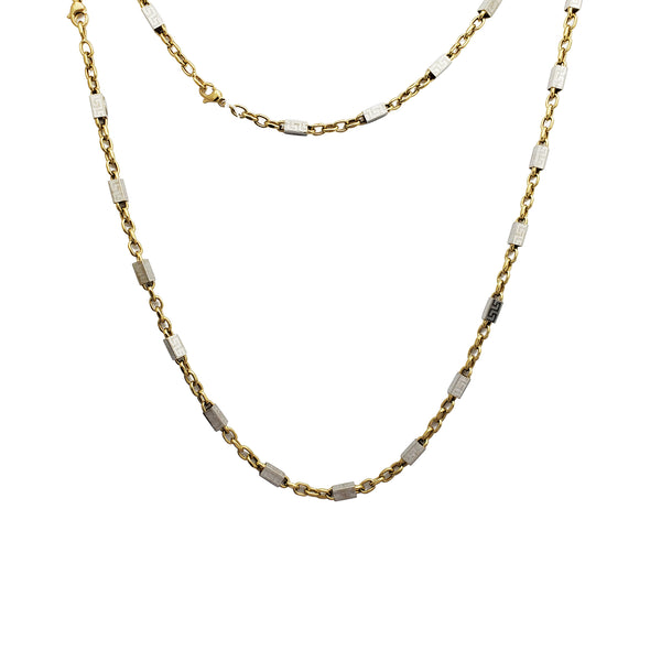 Two-Tone Greek-Key Pillar Cable Chain (14K)