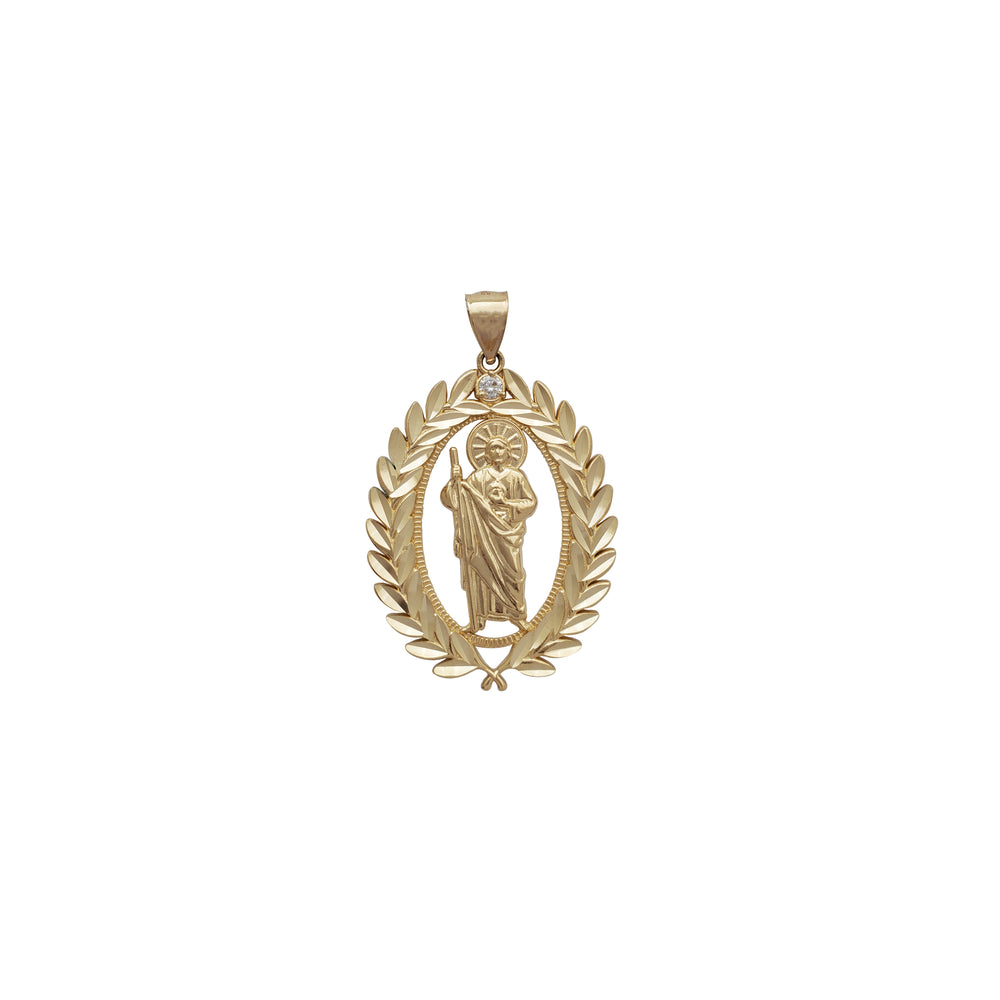 Saint Jude Diamond-Cut Leaf Frame Pendant  (14K)