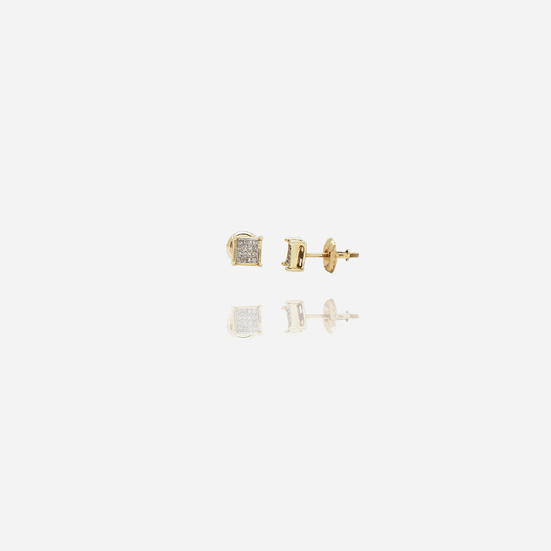 Yellow Gold Square Diamond Stud Earring (14K)