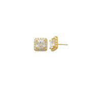 Iced-Out Cubic Zirconia Square Stud Earrings (14K)