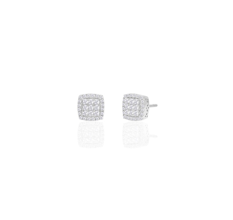 Cushion Shape Diamond Square Stud Earrings (14K)