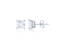 Square Cut CZ Solitaire Stud Earrings Set (Silver)