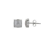 Micropave Curved Square Stud Earrings (Silver)